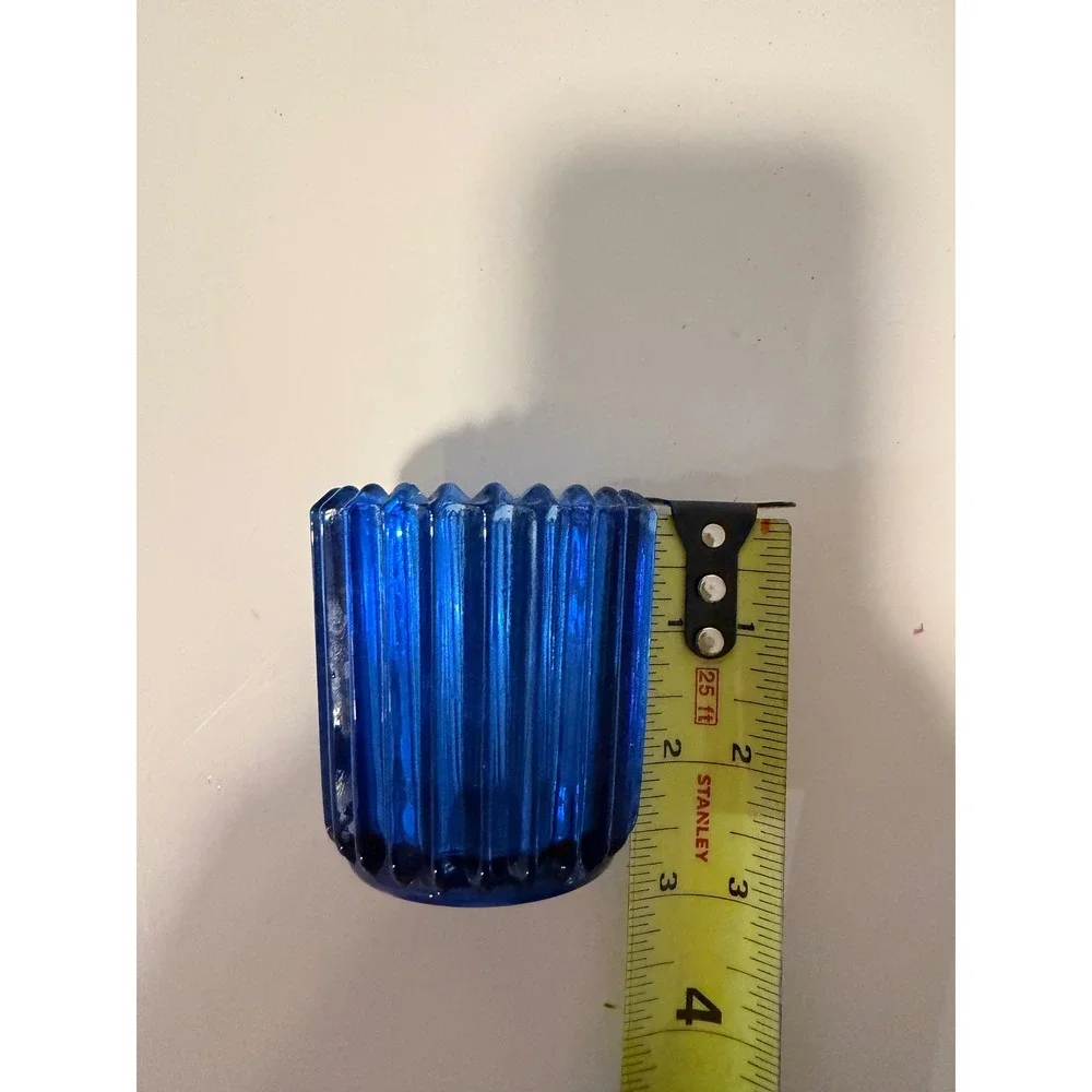 Cobalt Blue Glass Votive Candle Holder Ribbed Scalloped Rim 2.75 Inch